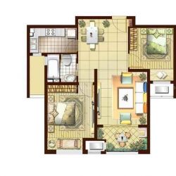 新城悠活城三期户型图C户型 2室 面积:82.00m2