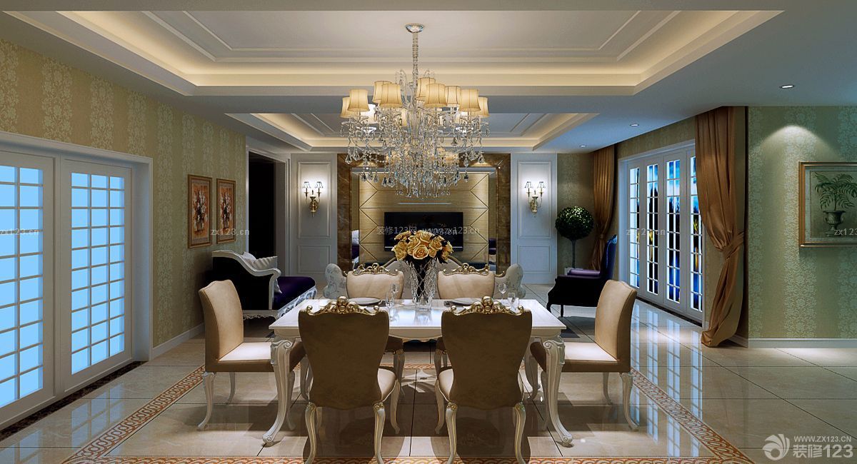 欧式家装设计效果图 时尚餐厅 餐桌餐椅
