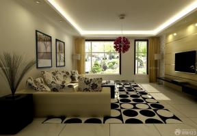简约风格90平米家居客厅黑白波点地毯设计效果图