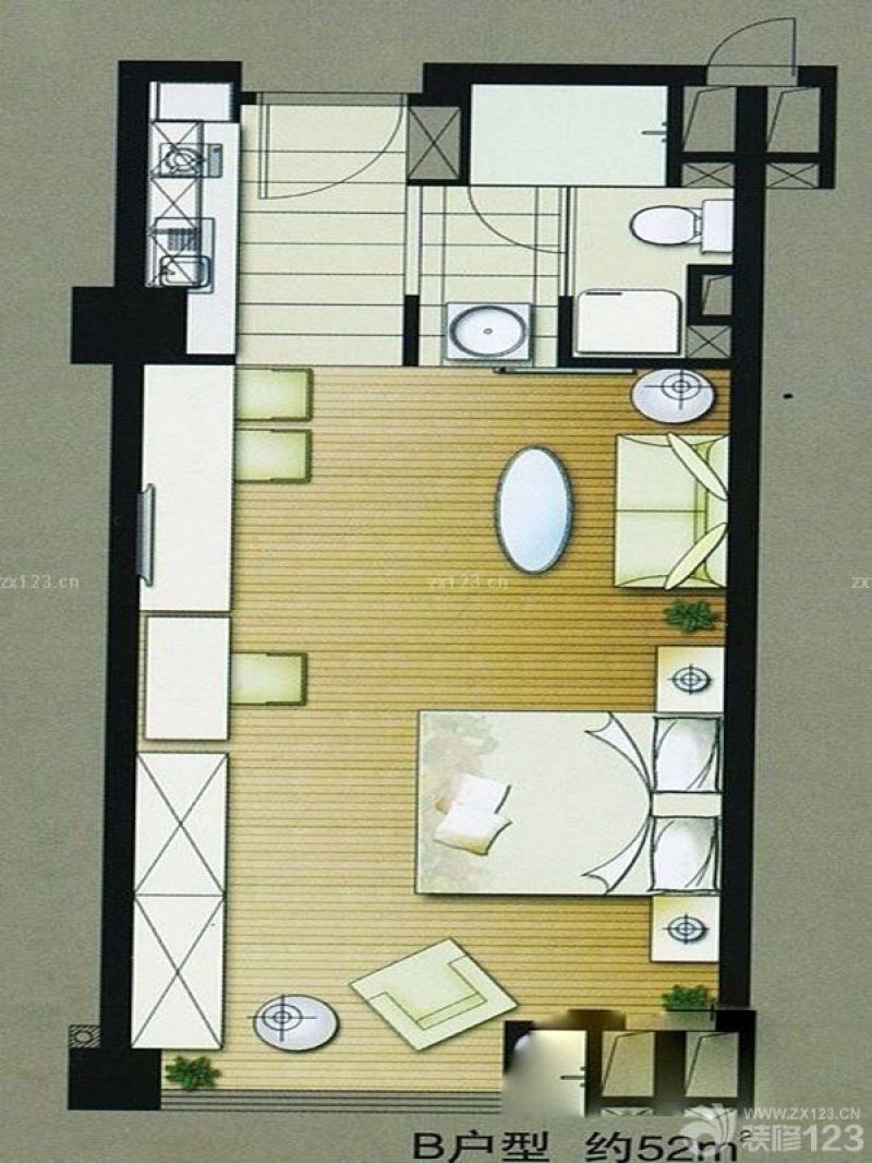 万悦假日酒店户型图b户型 1室1 面积:52.00m2