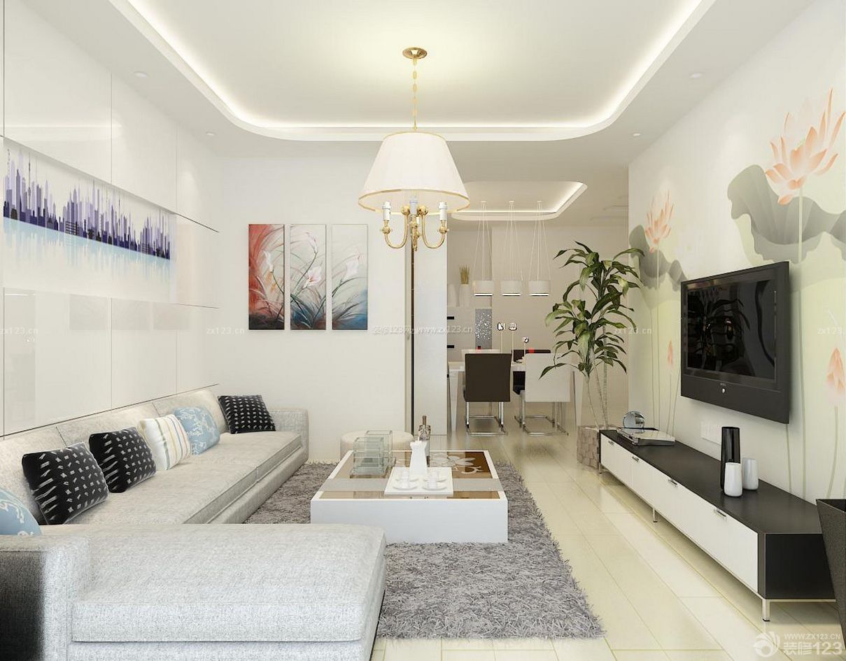 现代风格95平米三居室客厅地毯装饰效果图