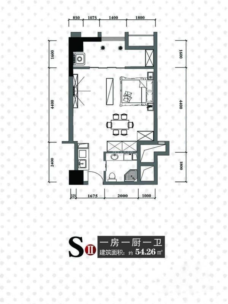 天一大厦·天天公寓户型图S2户 面积:54.26m2