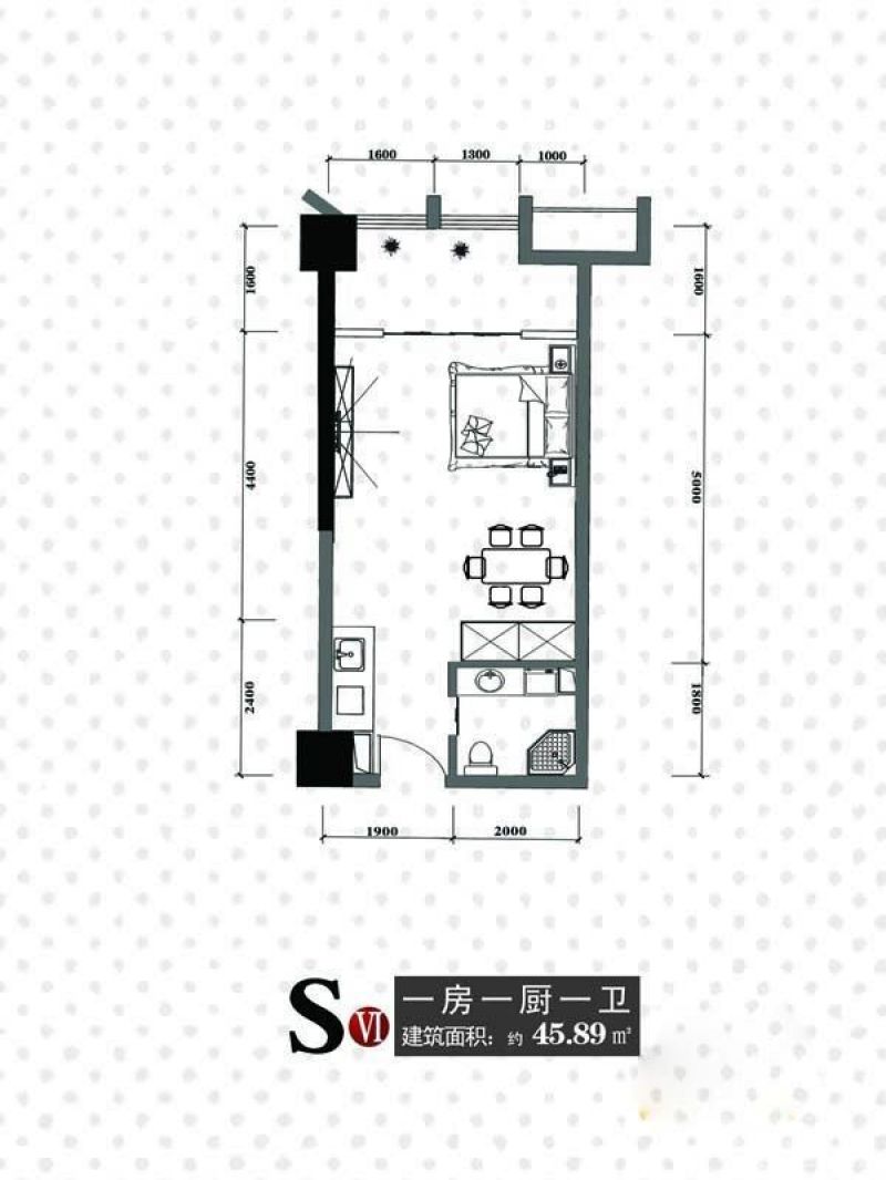 天一大厦·天天公寓户型图S6户 面积:45.89m2