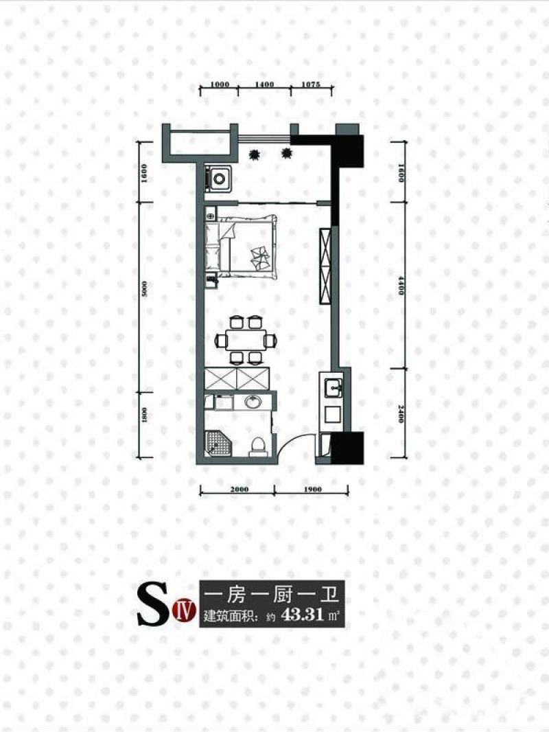 天一大厦·天天公寓户型图S4户 面积:43.31m2