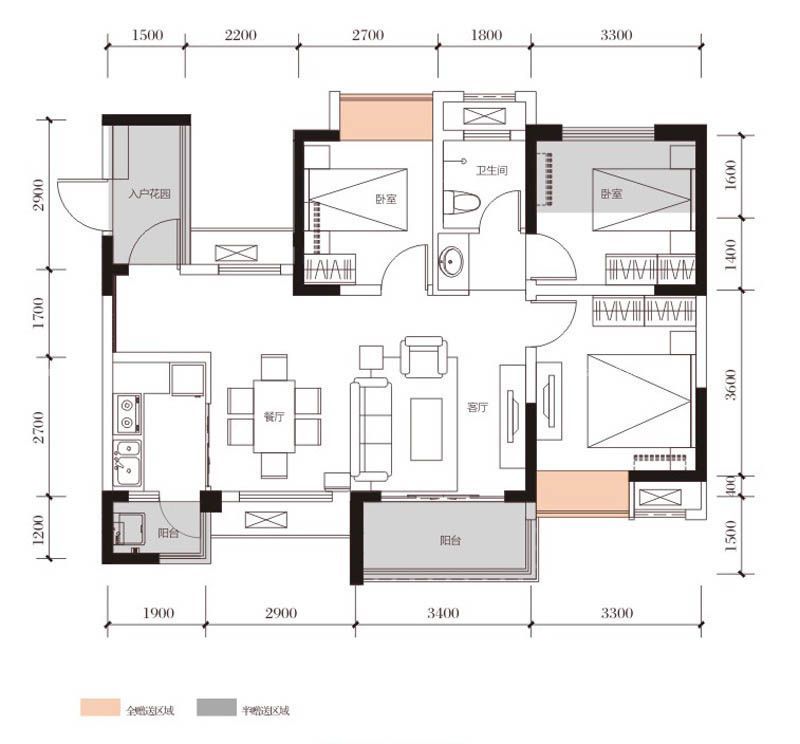 绿地城户型图一期6#/17#楼标准 面积:89.00m2