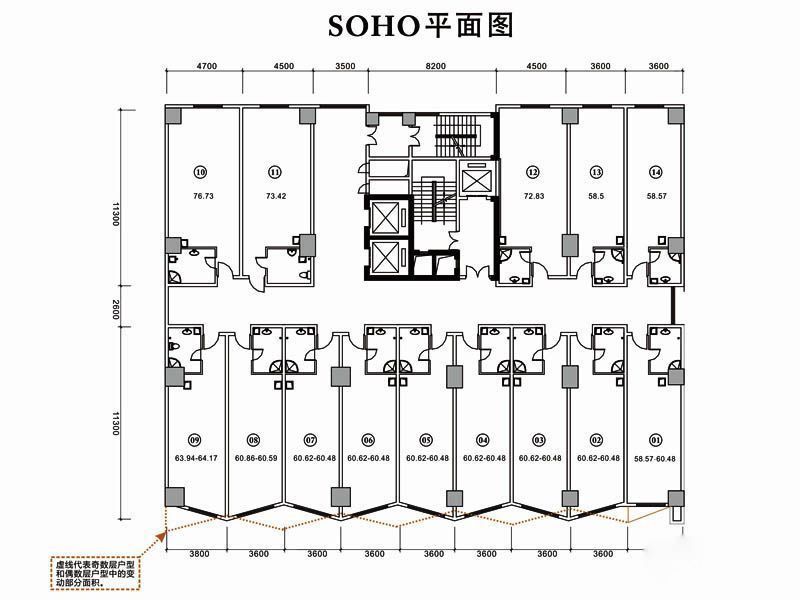 智慧大厦户型图公寓平面图 1室 面积:58.00m2
