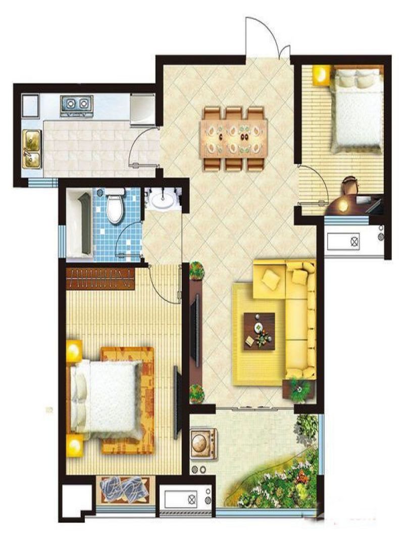 同曦阳光新城户型图标准层b2户 面积:92.00m2