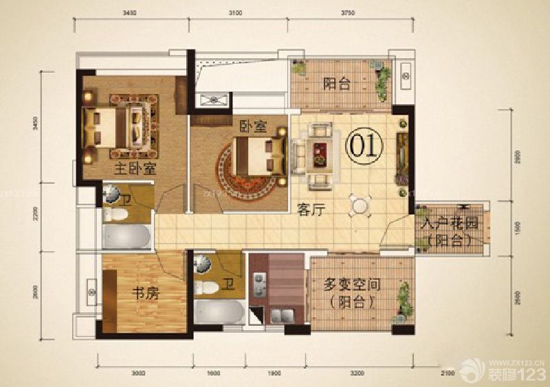 领地海纳公馆户型图2,3栋 01/ 面积:89.80m2