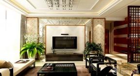 中式仿古装修效果图 跃层式住宅 家庭电视背景墙