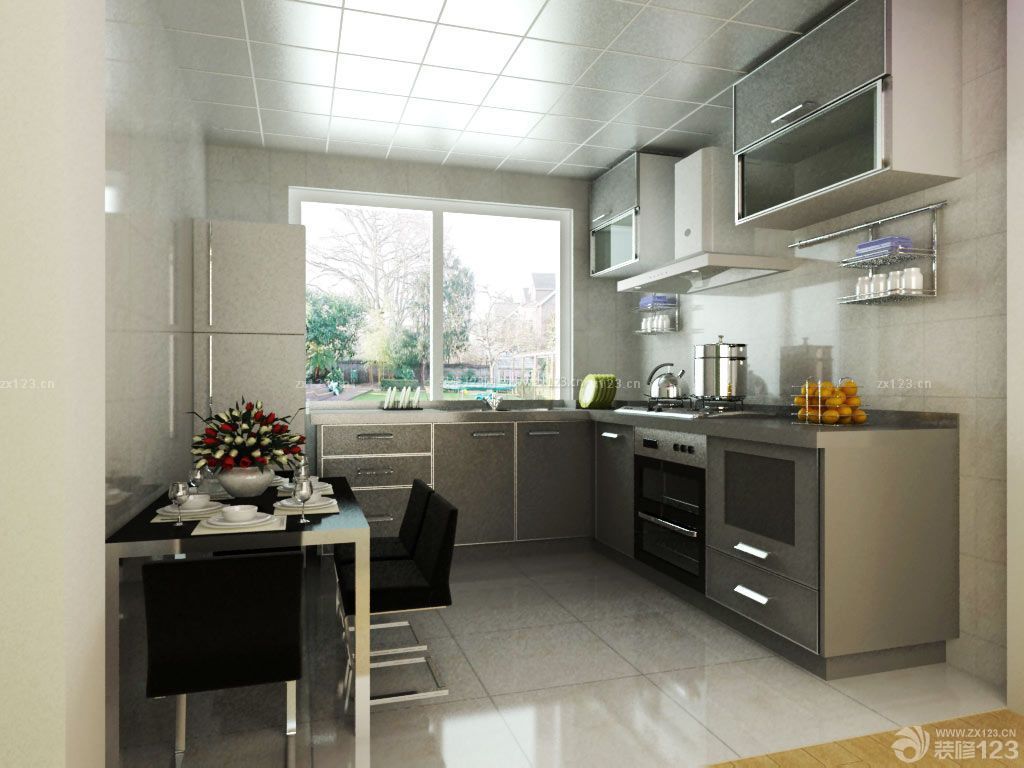 现代沉稳86平米房子厨房铝扣板集成吊顶设计