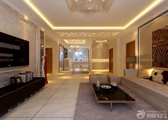 長(zhǎng)方形客廳室內(nèi)吊頂水晶燈圖片