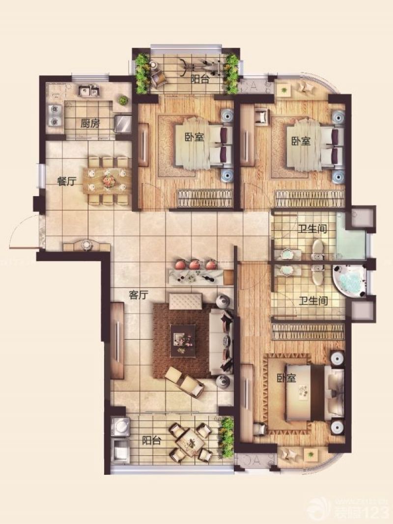 金辉淮安国际住区户型图2/3/5号 面积:128.00m2