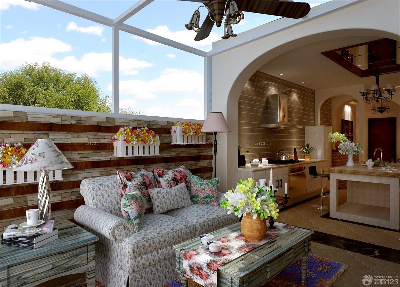 地中海风格家庭休闲区双人沙发装修图
