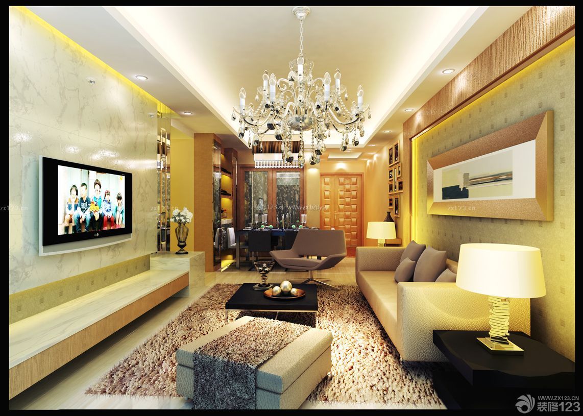 现代设计风格 家居客厅装修效果图 欧式吊灯