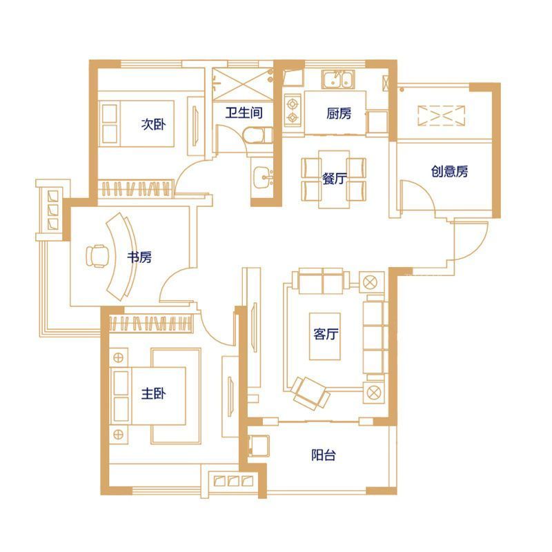 加侨悦山国际户型图A户型 4室2 面积:109.00m2