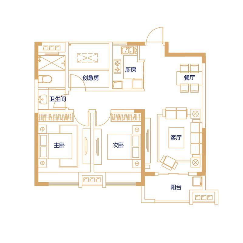 加侨悦山国际户型图B户型 3室2 面积:92.00m2