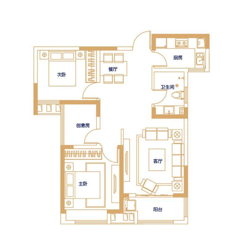 加侨悦山国际户型图D户型 3室2 面积:92.00m2