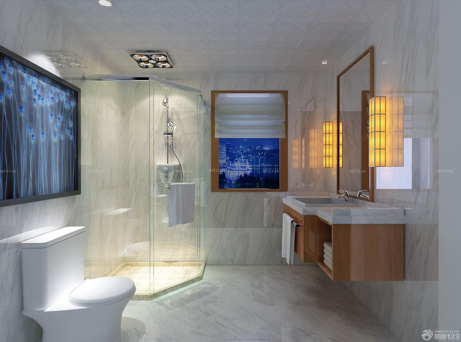 简约风格卫生间浴室玻璃隔断门设计效果图_装修123效果图