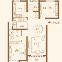 中海·滨湖公馆户型图一期高层 面积:96.00m2