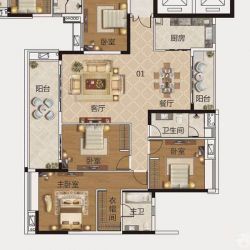 越秀星汇文瀚户型图2栋01单元  面积:154.00m2