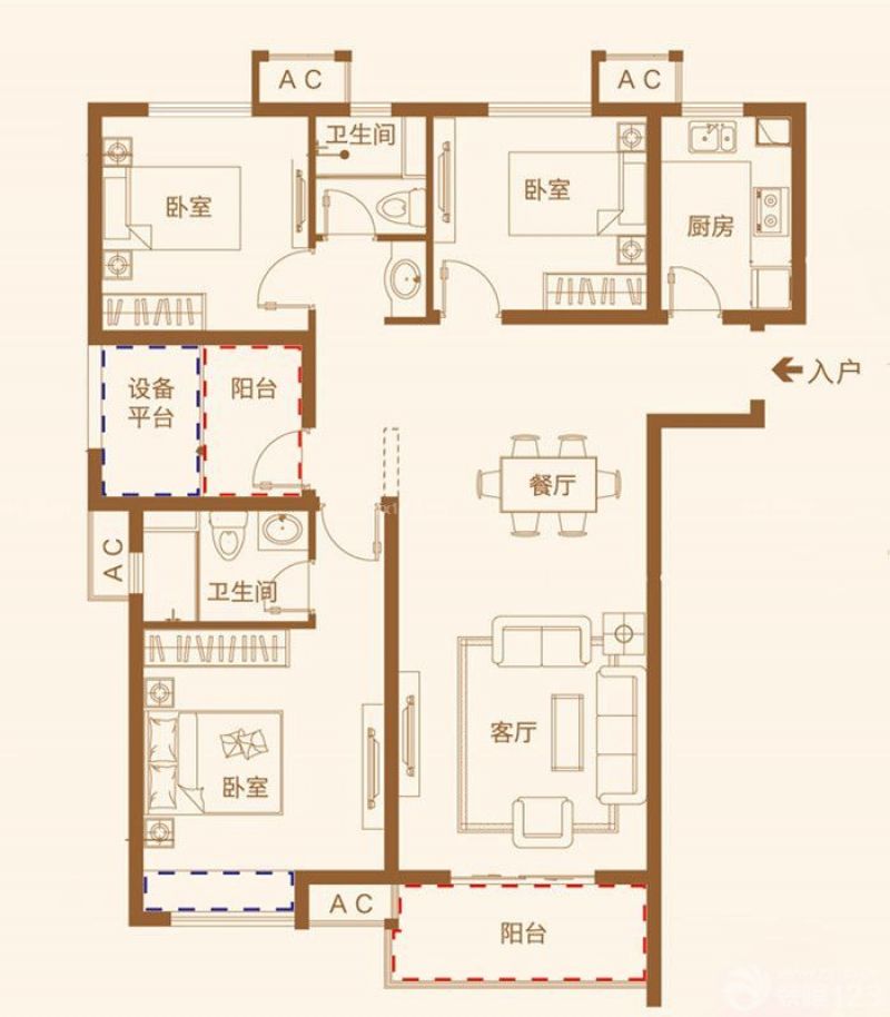 中海·滨湖公馆户型图一期高层 面积:113.00m2