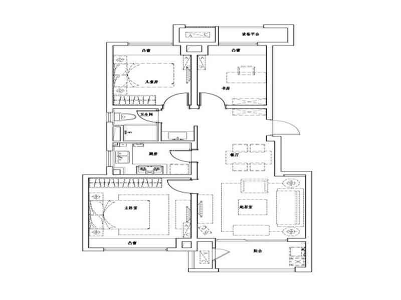 万科·新酩悦户型图90平户型 3 面积:90.00m2