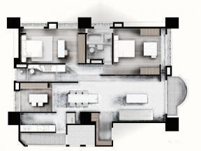 实业公寓98平米二居室户型图