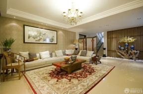中式家具摆放 跃层式住宅 家庭客厅装修效果图 背景墙装饰