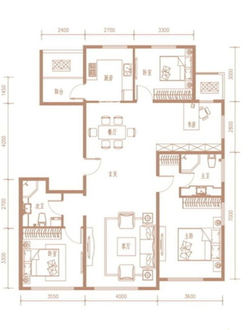 枫丹壹號户型图一期C户型（售罄 面积:145.00m2