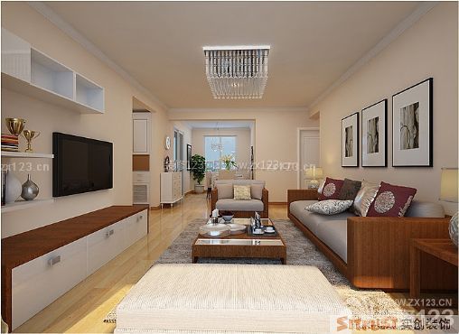 现代设计风格 长方形客厅 水晶灯