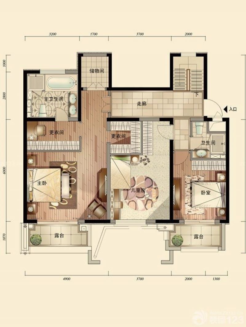 金隅78墅户型图下叠中间户D户型 面积:325.00m2