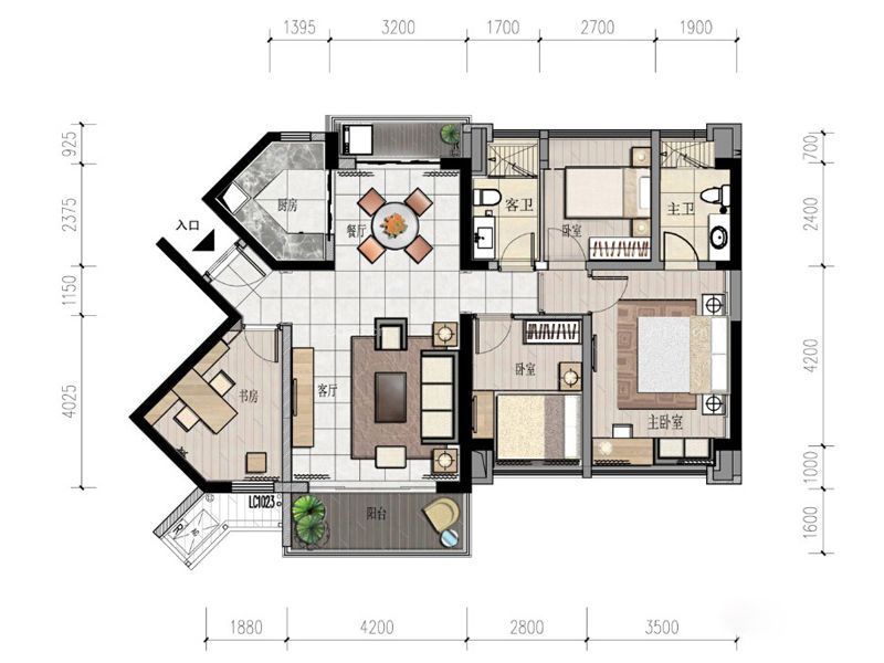 曦湾天馥户型图D1户型 4室2厅2 面积:131.00m2