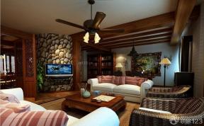 东南亚风格设计 跃层式住宅 时尚客厅 组合沙发