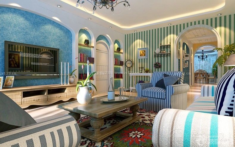 地中海风格装饰新房客厅组合沙发图大全