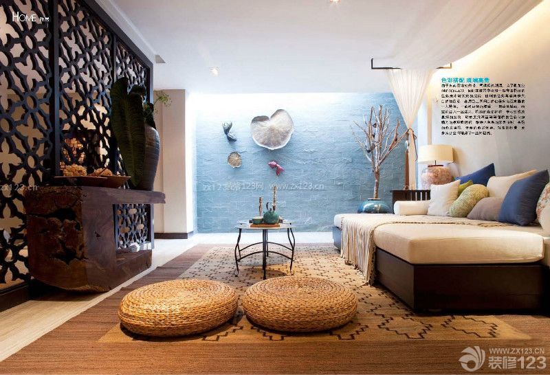 东南亚风格设计 三室两厅 客厅装修风格 多人沙发