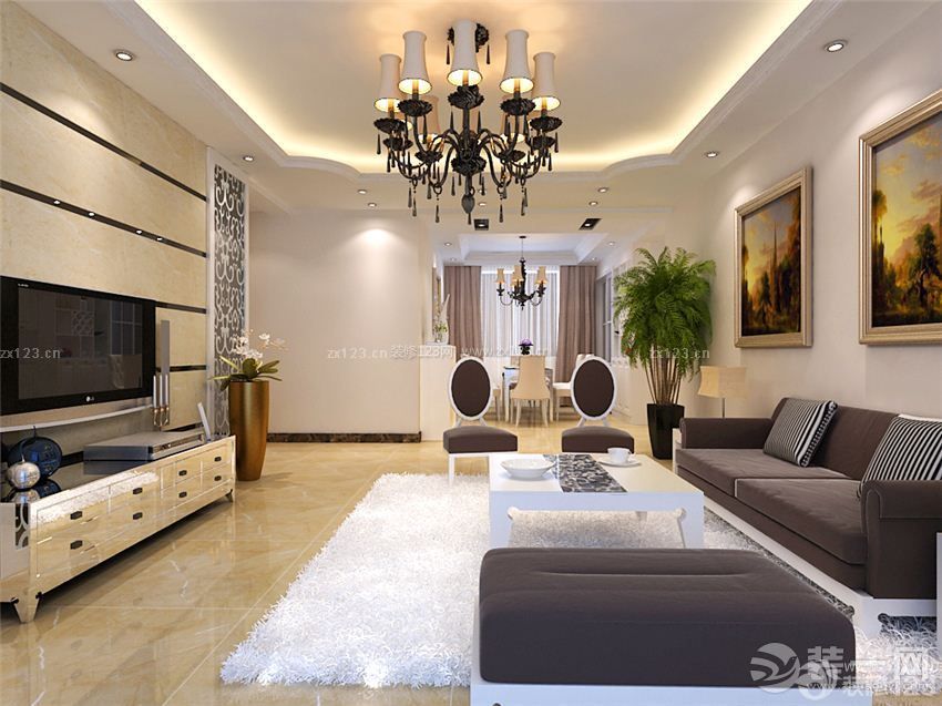 欧式室内装潢 时尚客厅 组合沙发 背景墙装饰