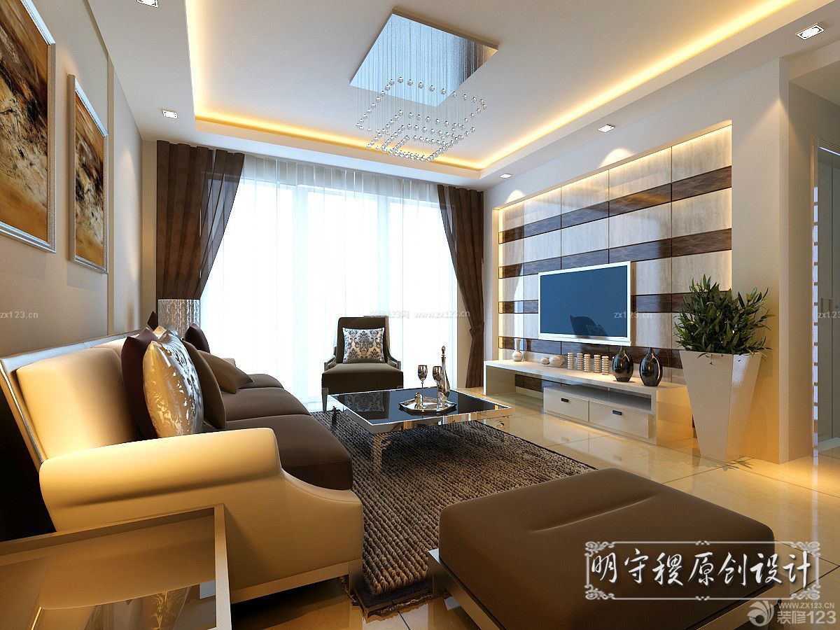现代设计风格 三室一厅 家庭电视背景墙