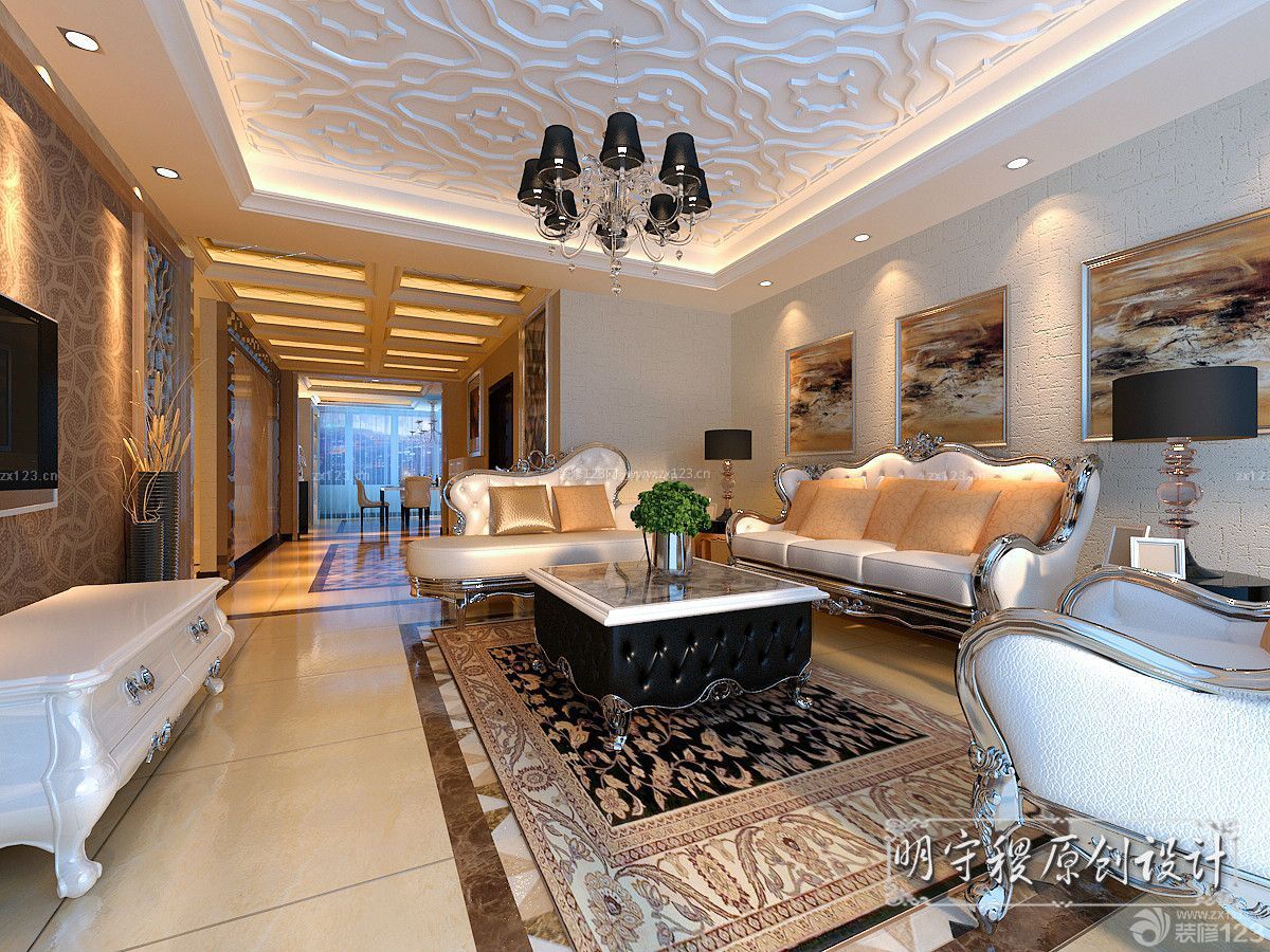 现代设计风格 三室两厅 组合沙发 背景墙装饰