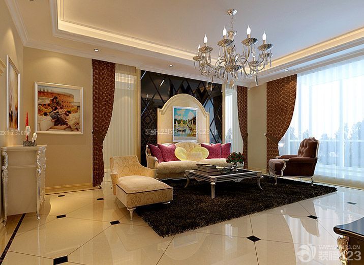 欧式家装设计时尚客厅组合沙发地毯装修图