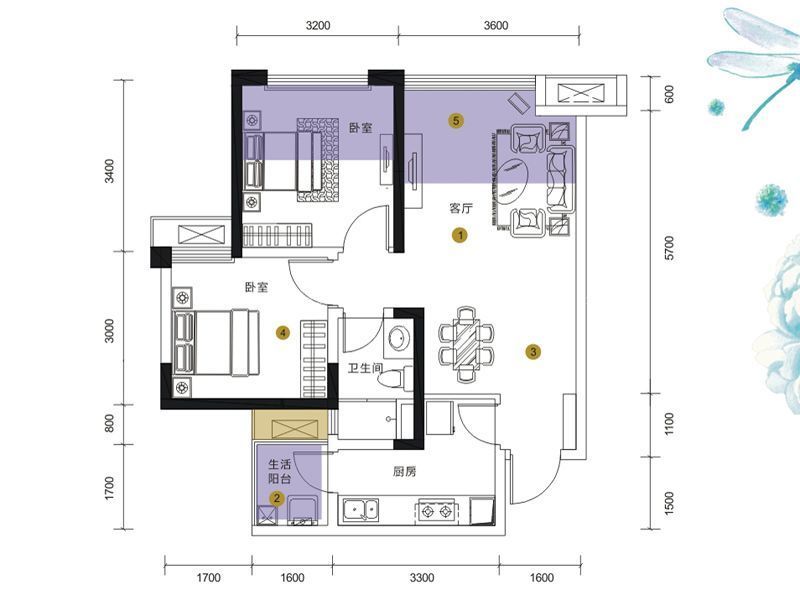 招商依云上城户型图2、3号楼A1 面积:66.00m2