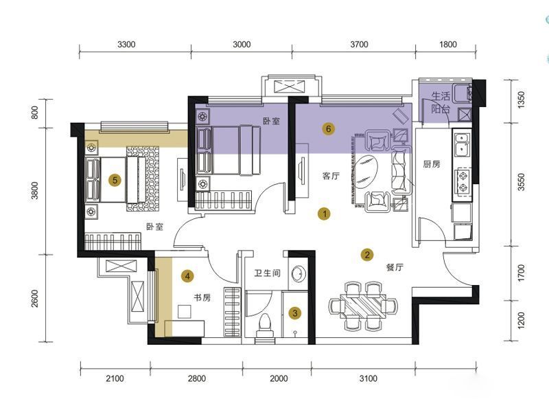 招商依云上城户型图2、3号楼B2 面积:80.00m2