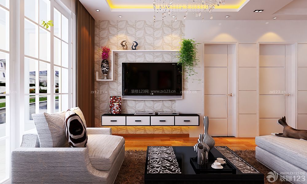 现代风格颜色搭配 三室两厅 家庭电视背景墙