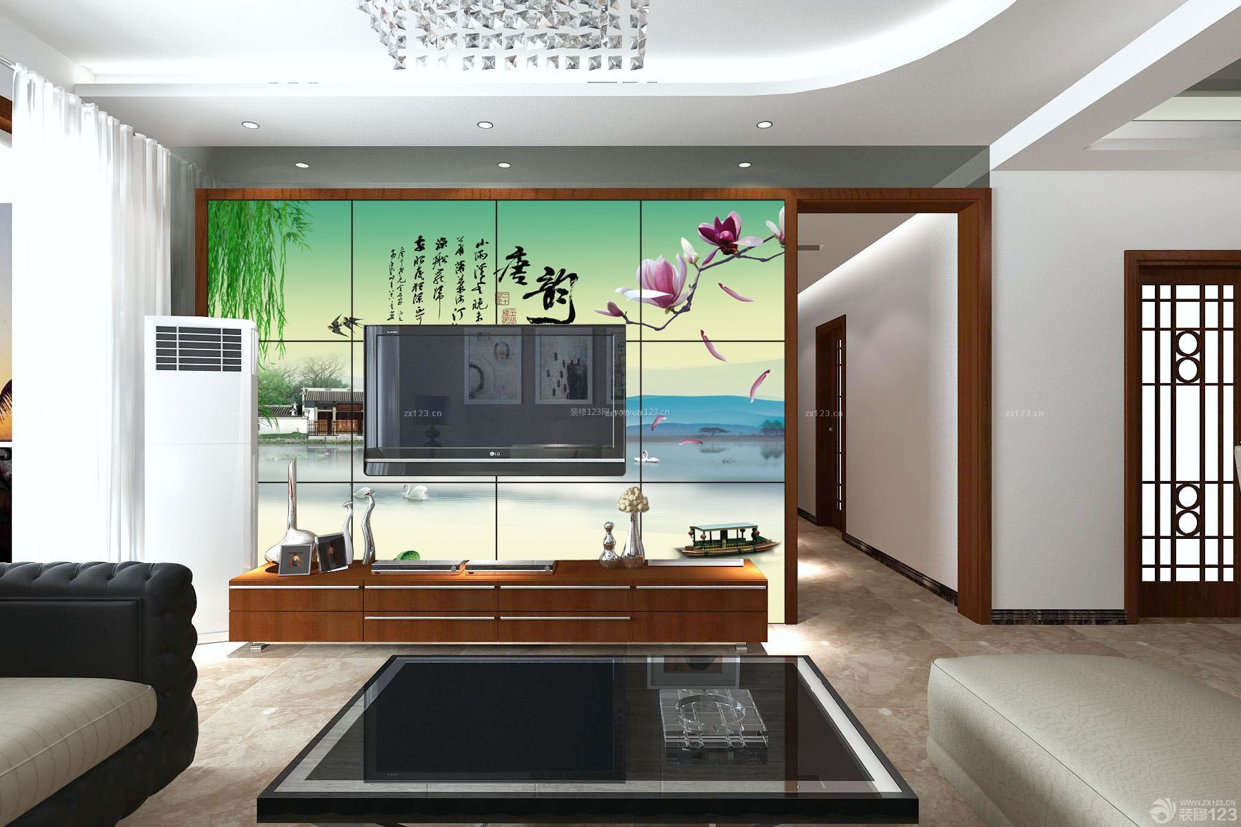 新中式风格艺术瓷砖电视背景墙设计图片