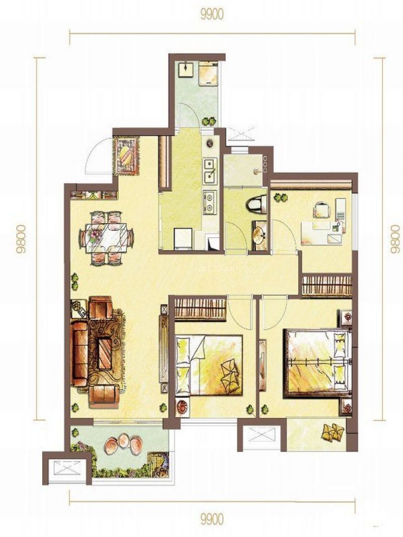 龙湖金楠时光户型图1号楼B4户型 面积:90.00m2