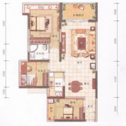 天峦湖户型图2栋A座A3户型 3室 面积:87.00m2