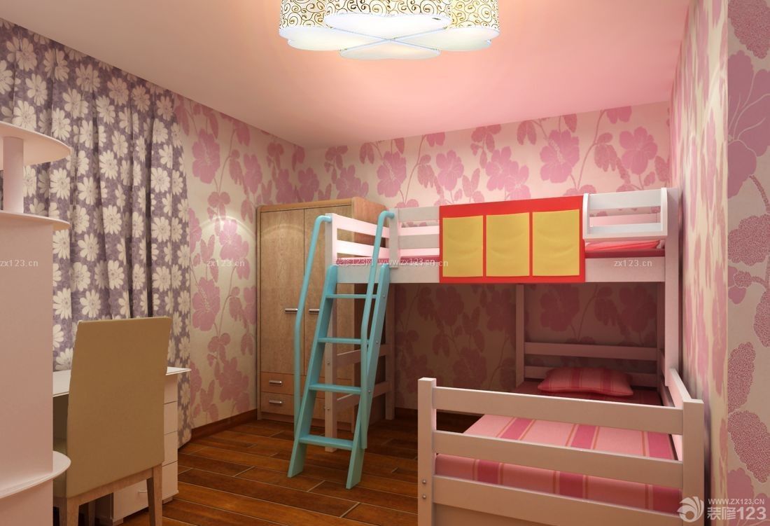 70平米小户型卧室实木高低床装修图片