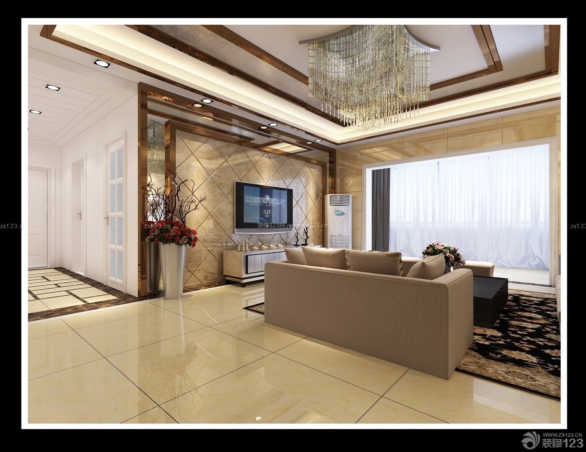 现代设计风格 三室两厅 休闲区布置 水晶灯