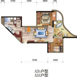 深中润·君临海域户型图B栋A2b 面积:66.00m2