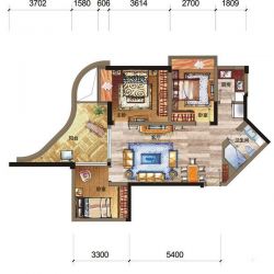 深中润·君临海域户型图B栋A4户 面积:75.00m2