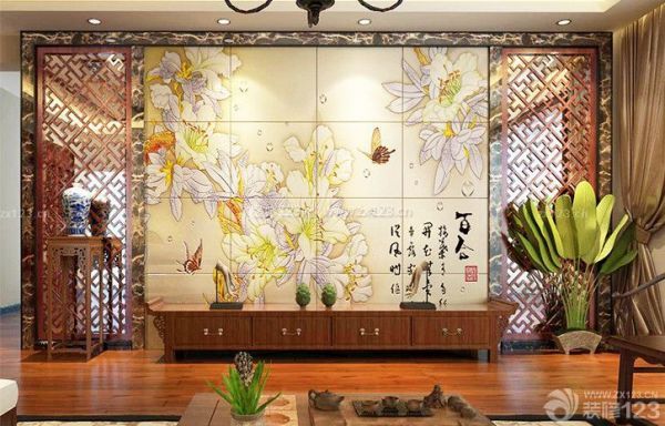 中式风格瓷砖电视背景墙